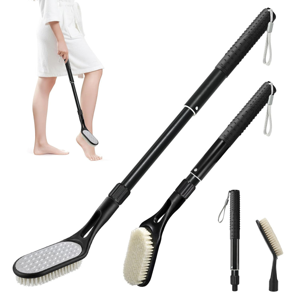 BTideas front view of the foot scrubber showing dual-sided head and handle, easy cleaning