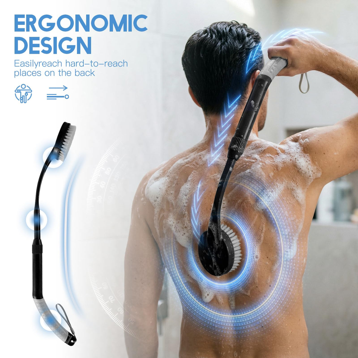 BTideas ergonomic non-slip handle detail for secure wet grip