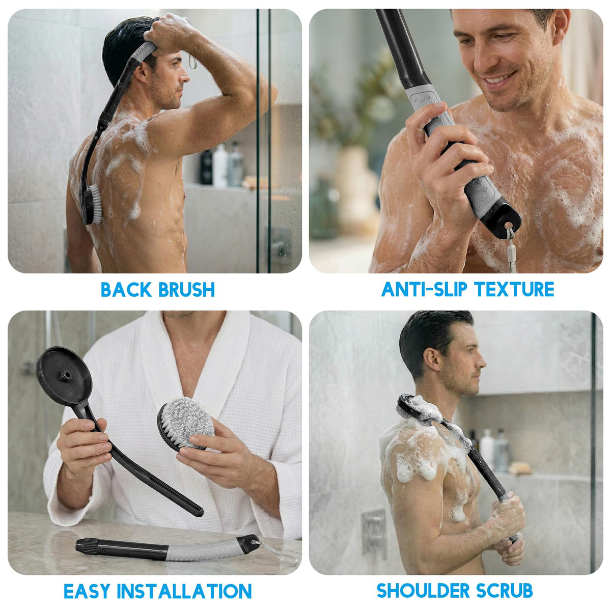 BTideas brush in use in shower demonstrating back coverage