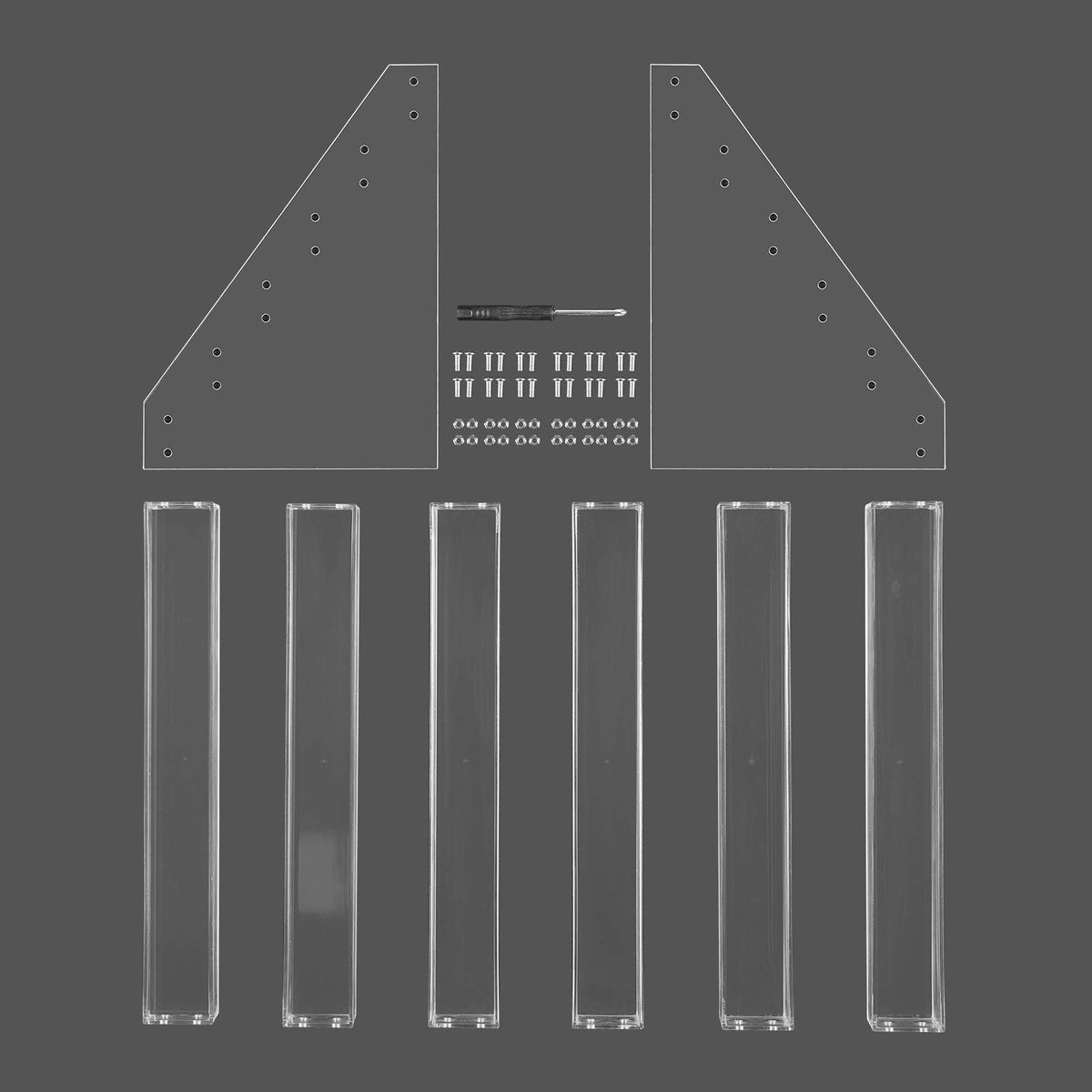 BTremary assembly hardware and screwdriver laid out for easy setup benefit tool-included