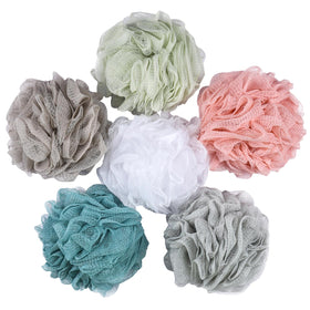 BTYMS front view of six-pack shower poufs showing compact sealed packaging and value