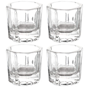 BTYMS front view of four dappen dishes showing clear cups and stability benefit