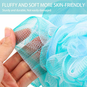 BTYMS loofah held in hand to show 75g size and scale, easy grip and coverage benefit