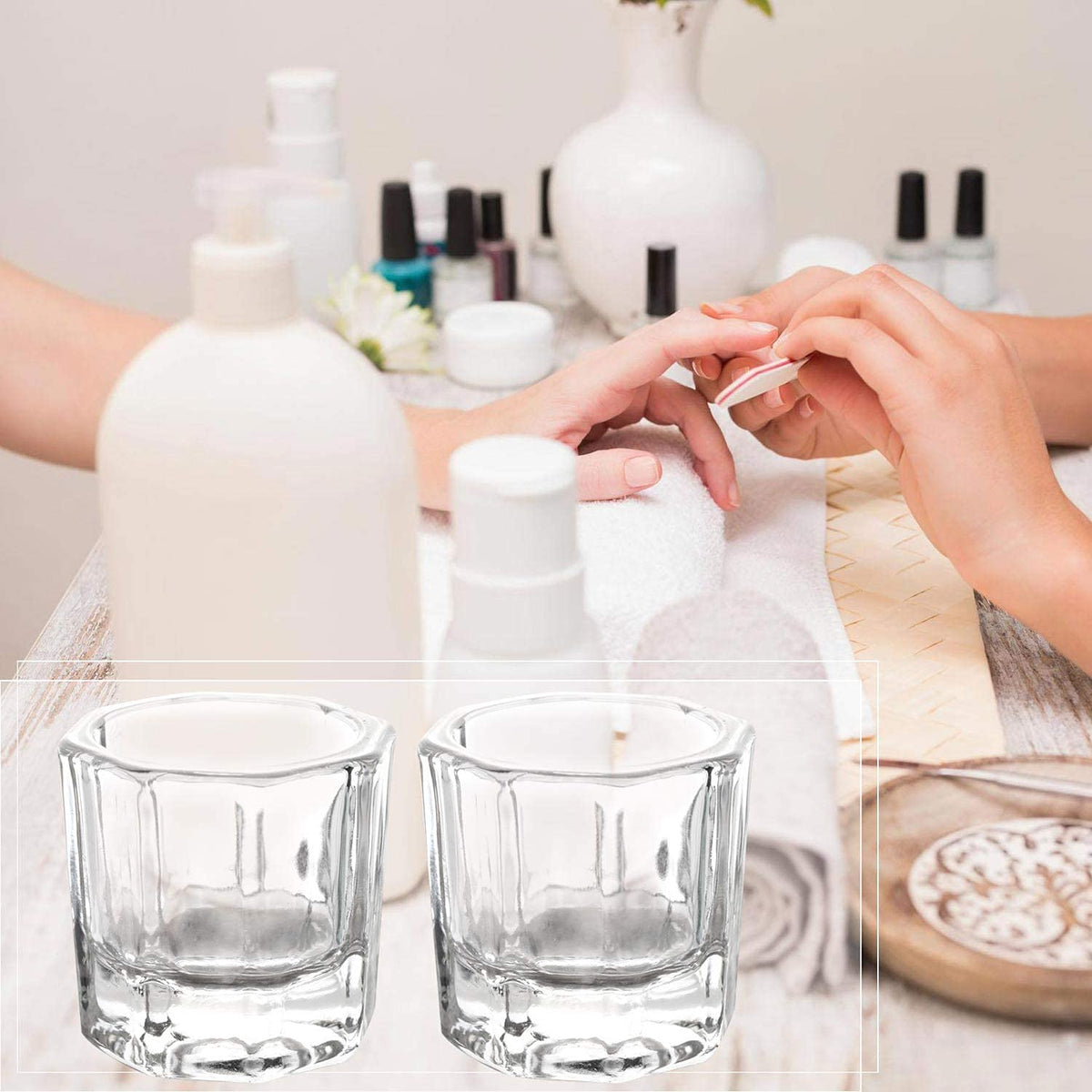 BTYMS nail technician forming acrylic bead in dish showing precise mixing benefit
