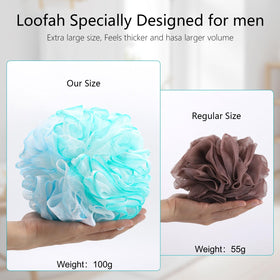 BTYMS expanded XXL loofah full size, demonstrates larger coverage benefit