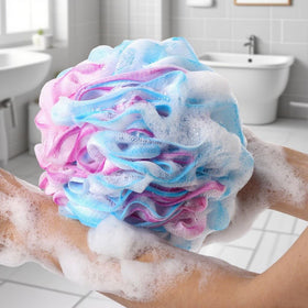 BTYMS loofah held in hand to show scale and easier grip benefit