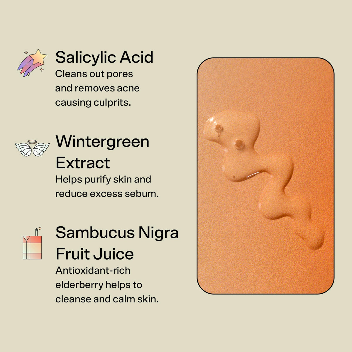 Bubble Skincare ingredient label highlighting salicylic acid and botanical extracts
