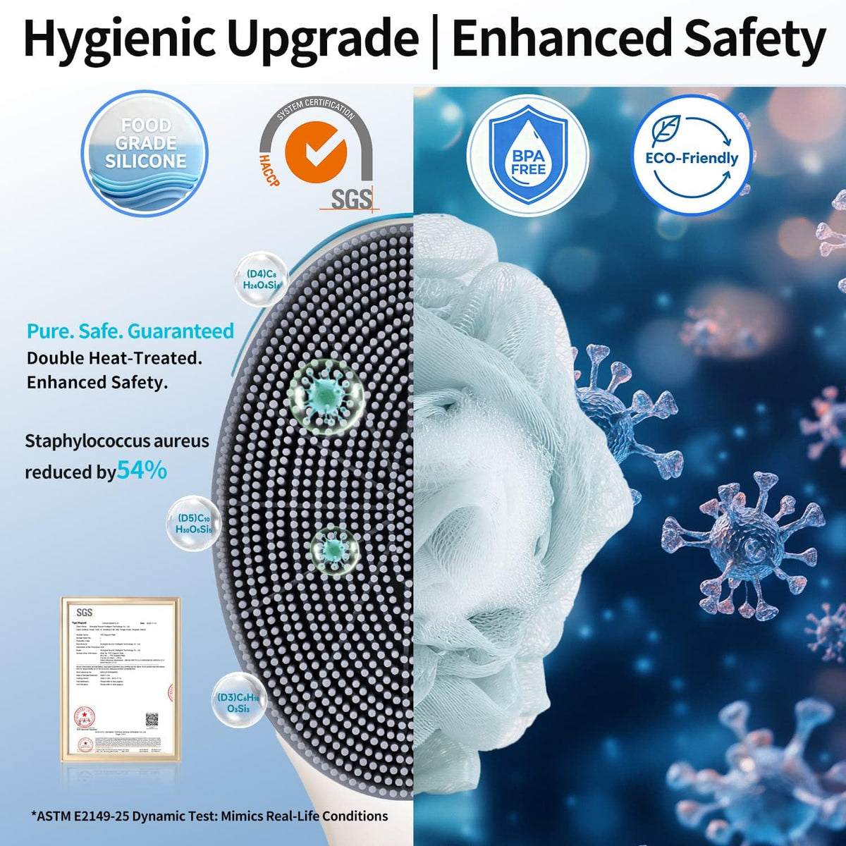 BUBBLEDANCE S-shaped nonslip grip detail for secure wet-hand control