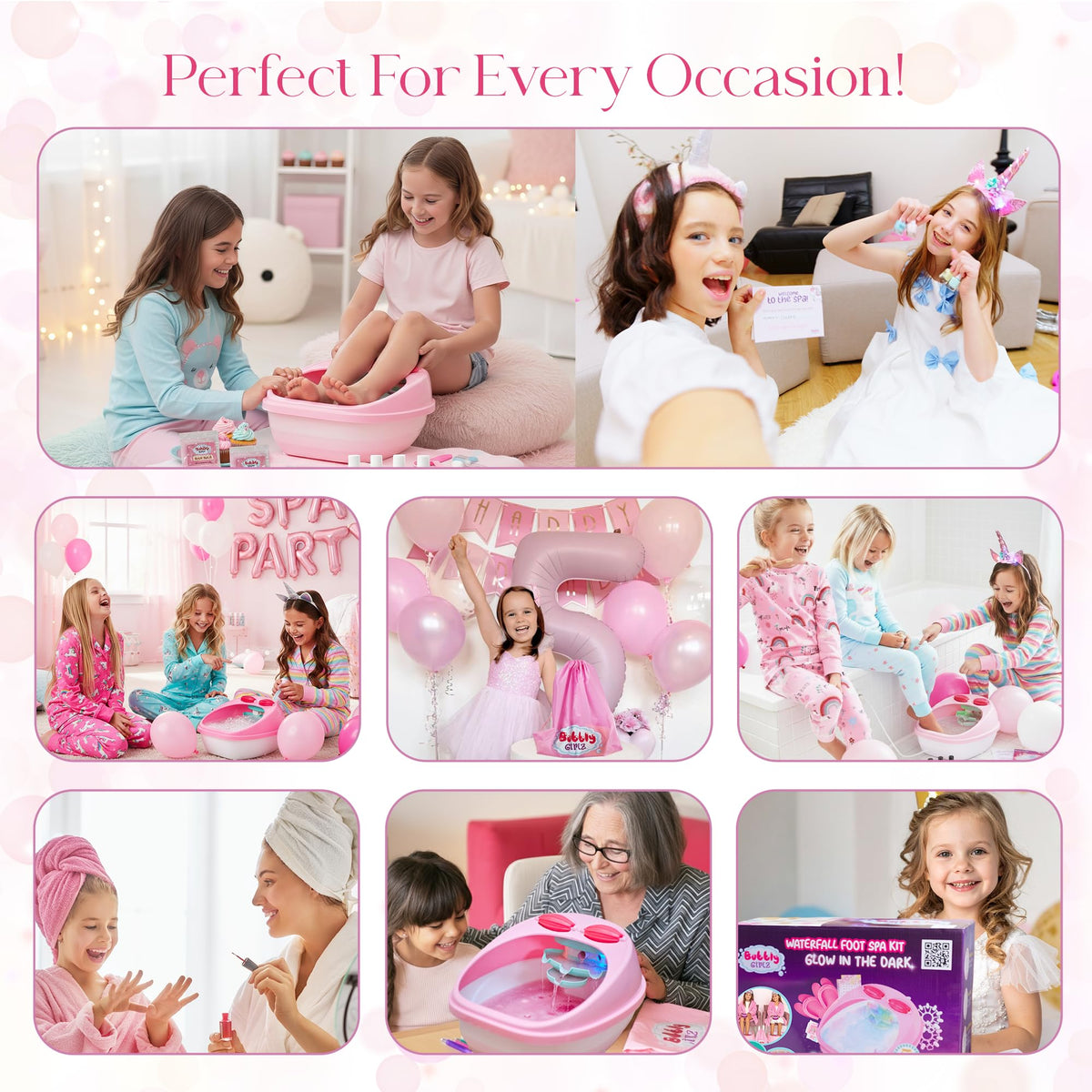 Bubbly Girlz kids enjoying spa day together showing bonding and guided play