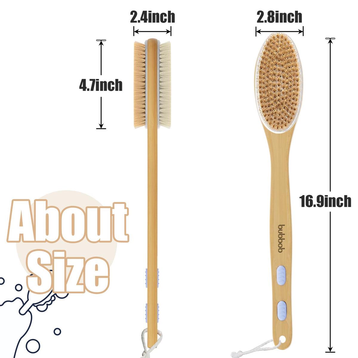 Bubbob close-up of dual-sided bristles highlighting exfoliation and gentle cleansing