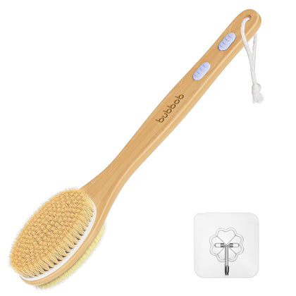 Bubbob front view of long-handle back scrubber showing full length and shape for reach