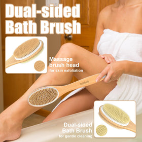 Bubbob full-length brush beside ruler illustrating 17-inch reach for hard-to-reach spots