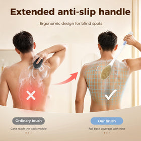 Bubbob in shower use demo illustrating gentle cleansing and extended reach