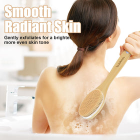 Bubbob in-shower use demonstrating comfortable back cleaning and reduced twisting