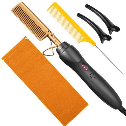 BudiGl hot comb front view showing compact design and ceramic teeth benefits