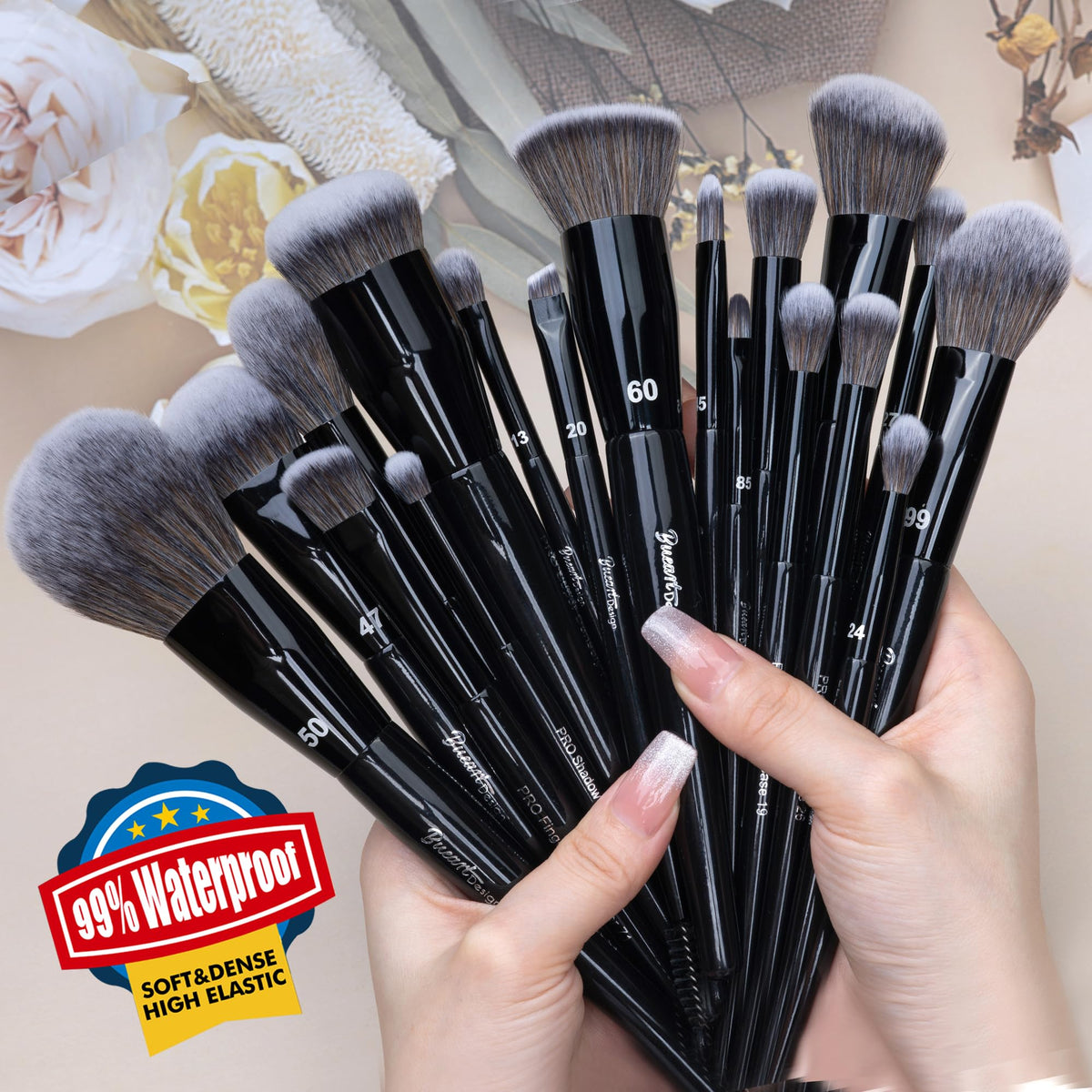 Bueart Design labeled brush handles closeup for quick identification and faster routines