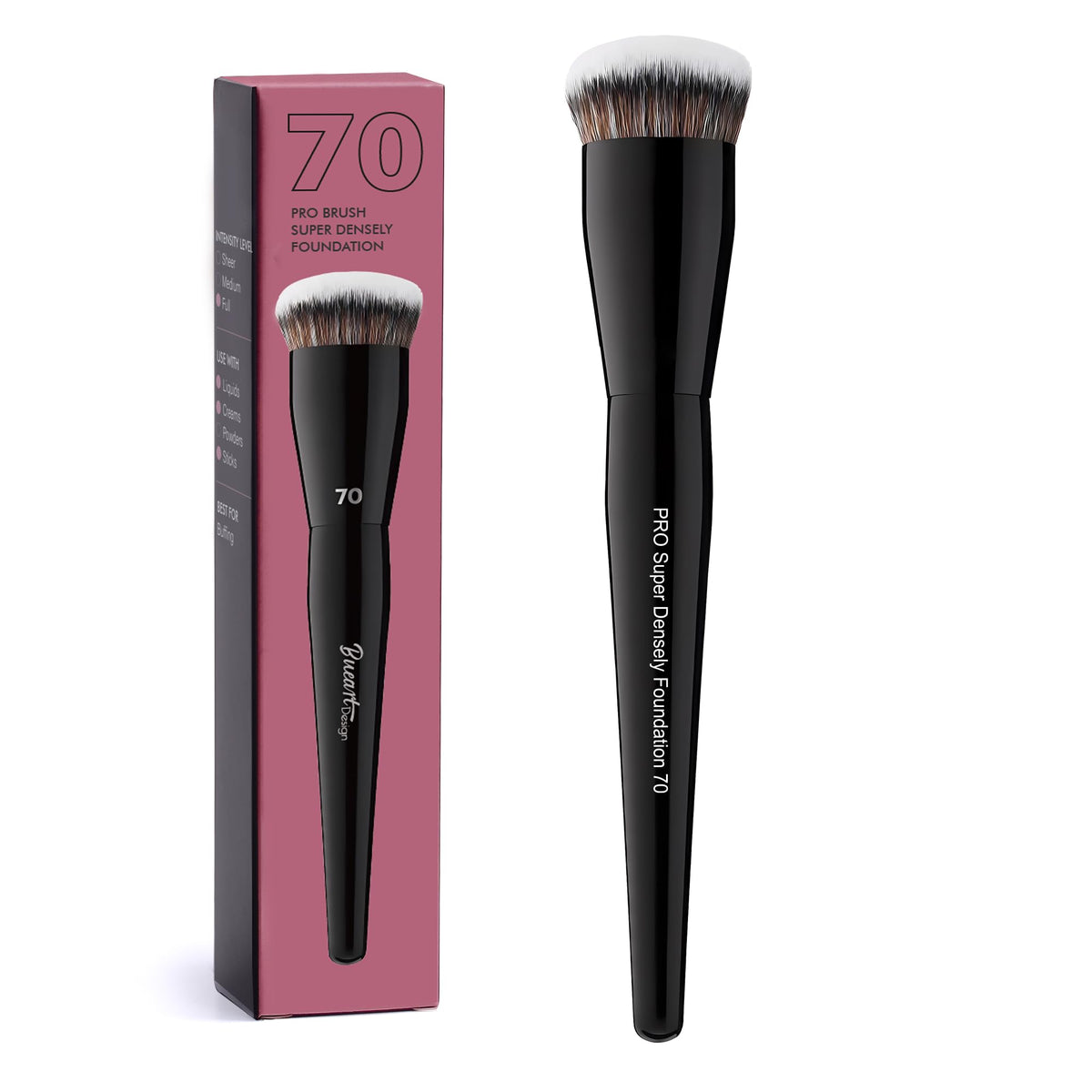 Bueart Design brush front view showing compact dense head for flawless blending