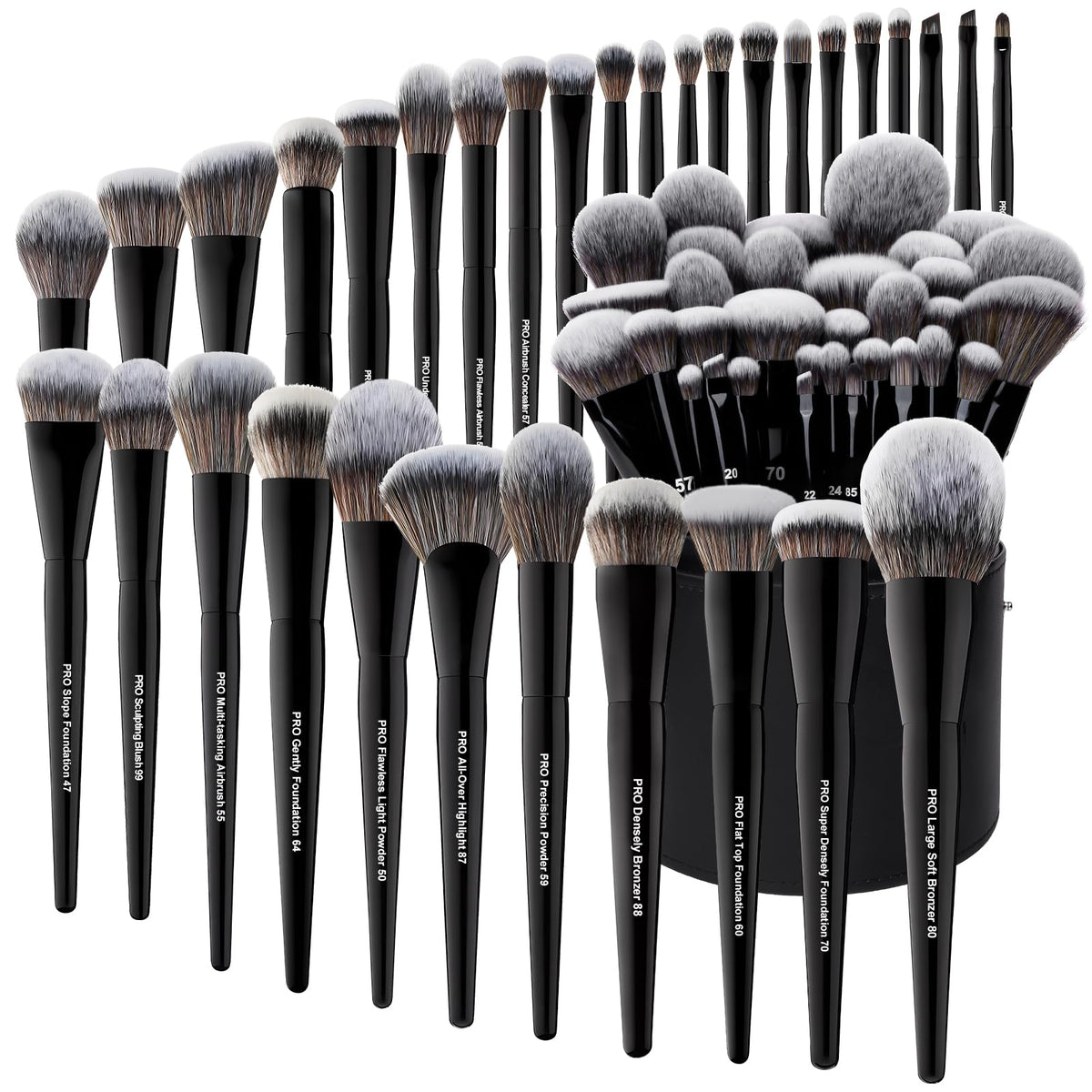 Bueart Design full set front view showing all 32 brushes and holder, professional organization benefit