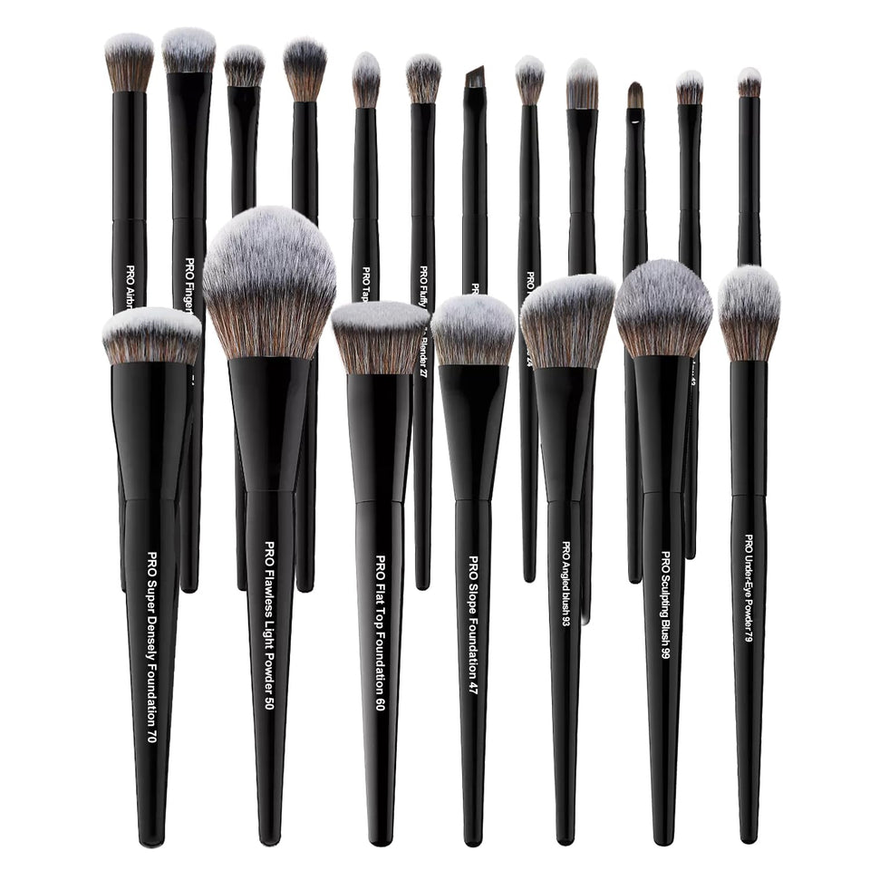 Bueart Design full set laid out showing all 19 brushes and organization benefit