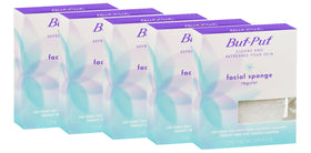 Buf-Puf front packaging showing five white facial sponges and brand