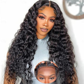 Bugtum front view deep wave 22 inch wig showing full waves and natural sheen