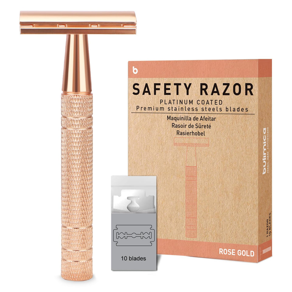 BULIMICA matte rose gold razor front view shows elegant, durable design