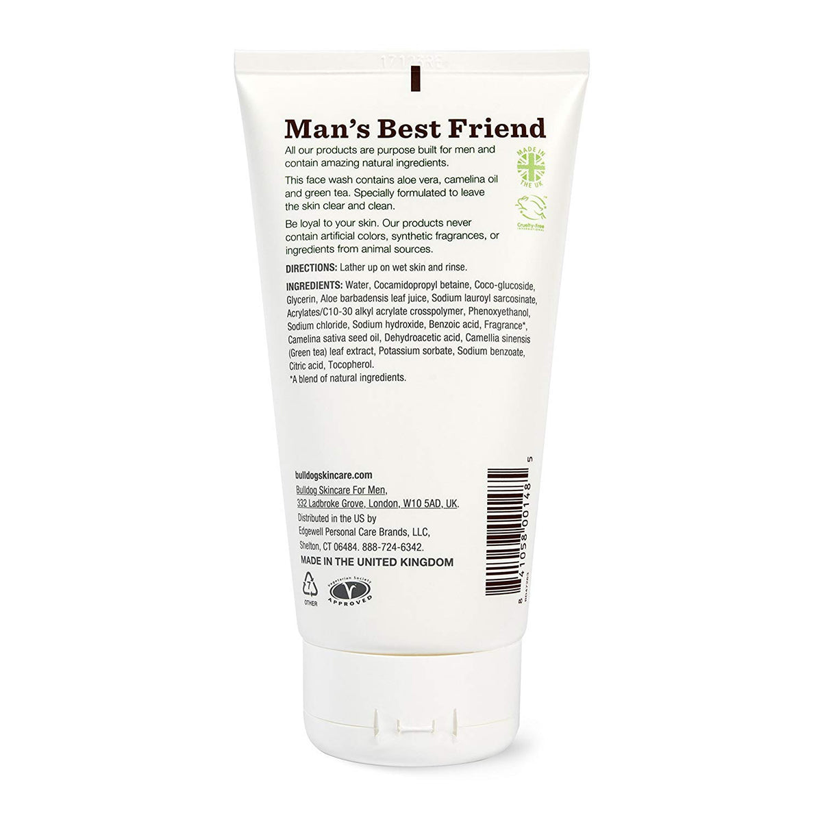 Bulldog label detail displaying key ingredients and clean formulation