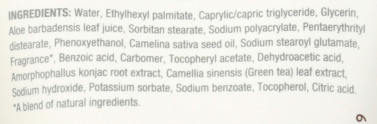 Close-up ingredients label on Bulldog Original showing aloe and camelina oil benefits