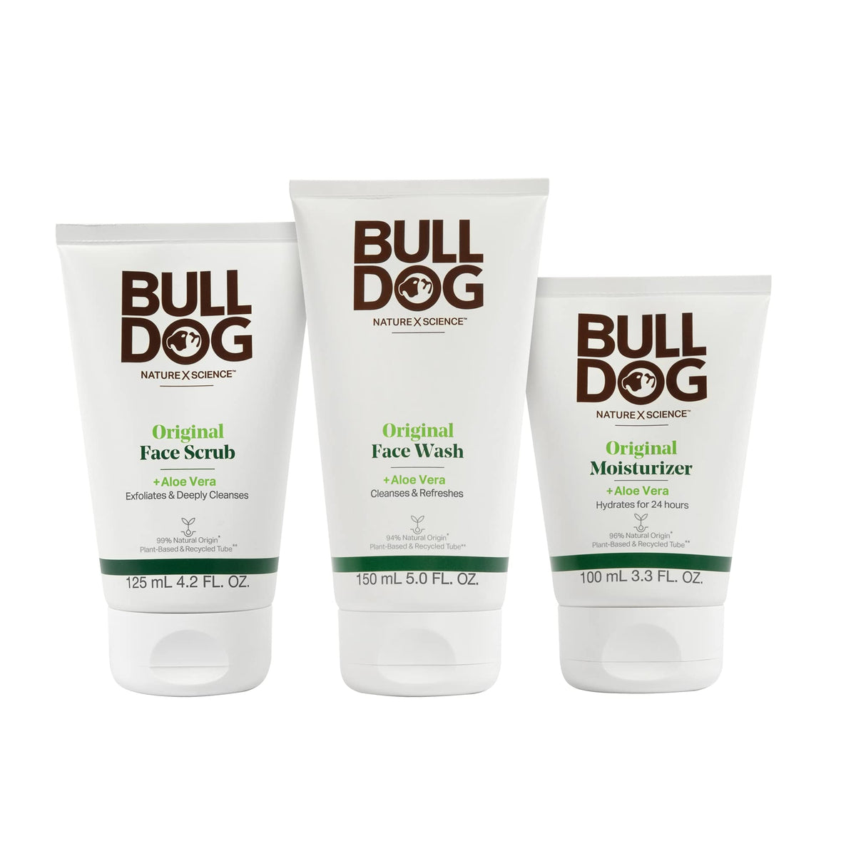 Bulldog Skincare for Men kit front packaging showing three products and benefits