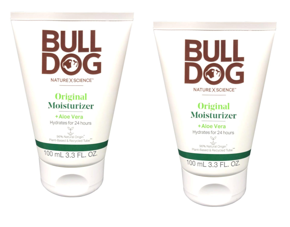 Bulldog Skincare pack front view showing two 3.3 fl oz bottles and clear labeling for easy identification and convenience