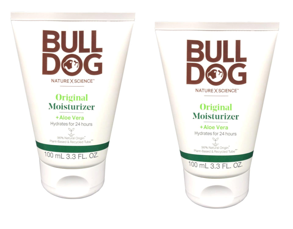 Bulldog Skincare pack front view showing two 3.3 fl oz bottles and clear labeling for easy identification and convenience