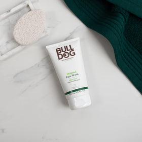 Bulldog products lineup on a bathroom shelf conveying routine cohesion