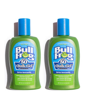 Bullfrog Quik Gel front packaging showing SPF 50 and two-pack convenience