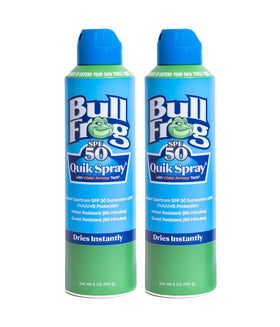 Bullfrog front packaging showing SPF 50 and two-pack convenience