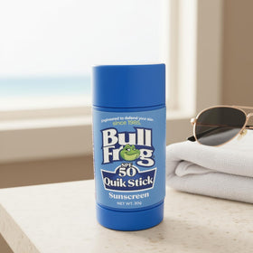 Bullfrog Quik Stick clear finish texture showing fast-dry, non-greasy feel