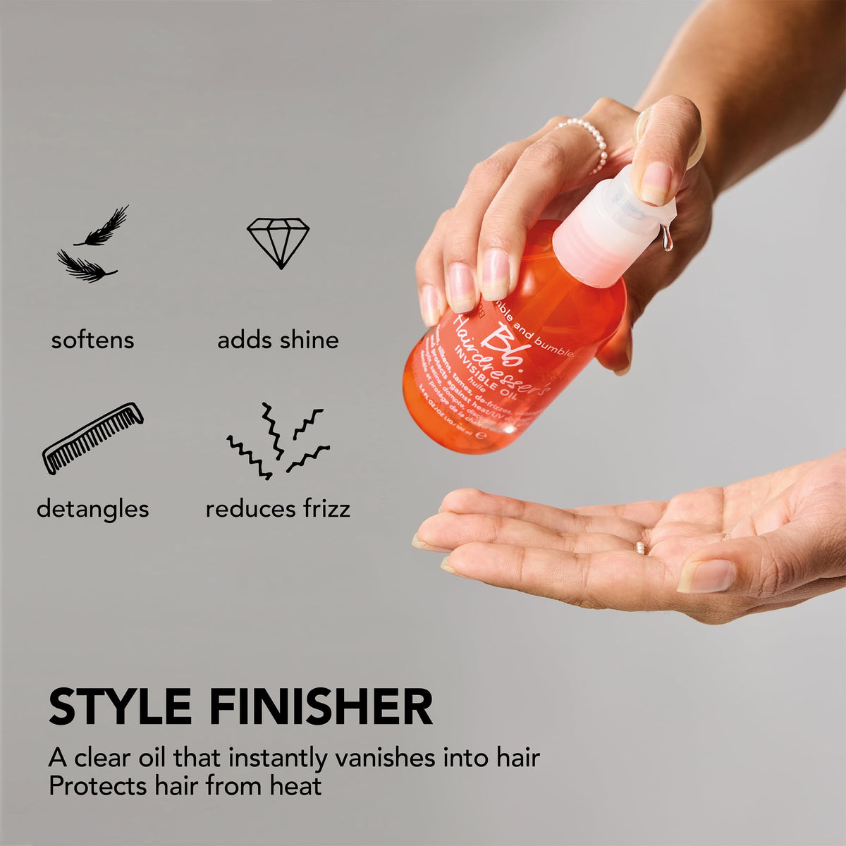 Bumble and bumble before and after frizz reduction showcasing visible smoothing benefit