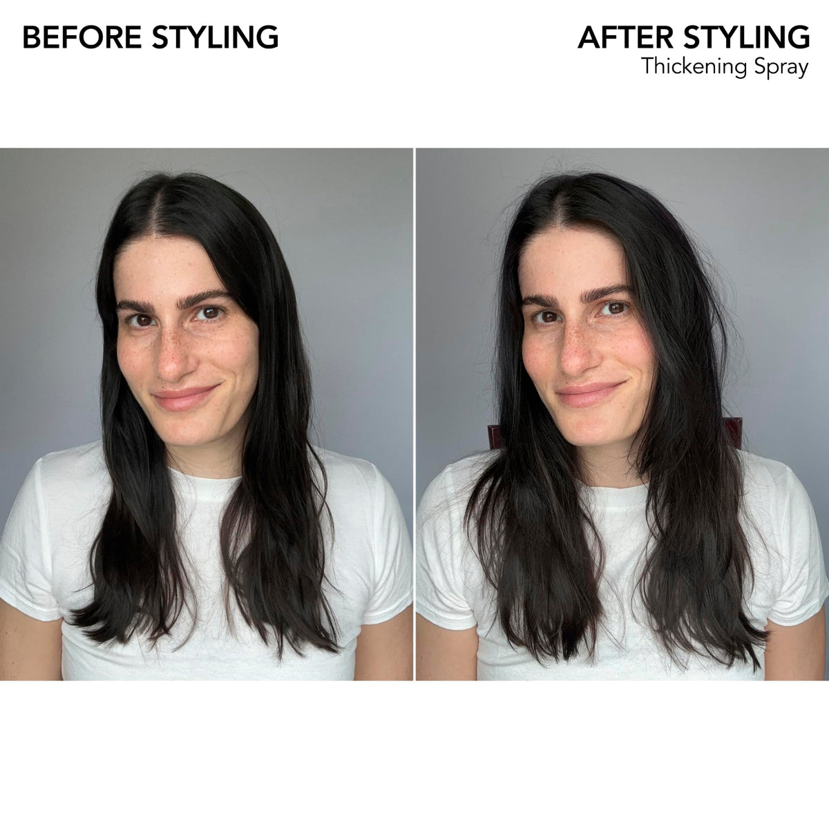 bumble and bumble styled blowout in mirror showcasing voluminous finish