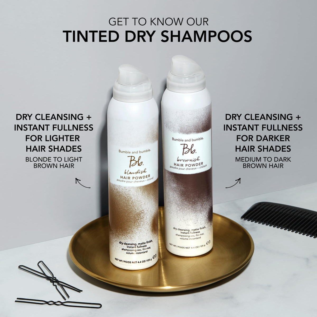 Bumble and bumble in-hand lifestyle image showing quick refresh and volume
