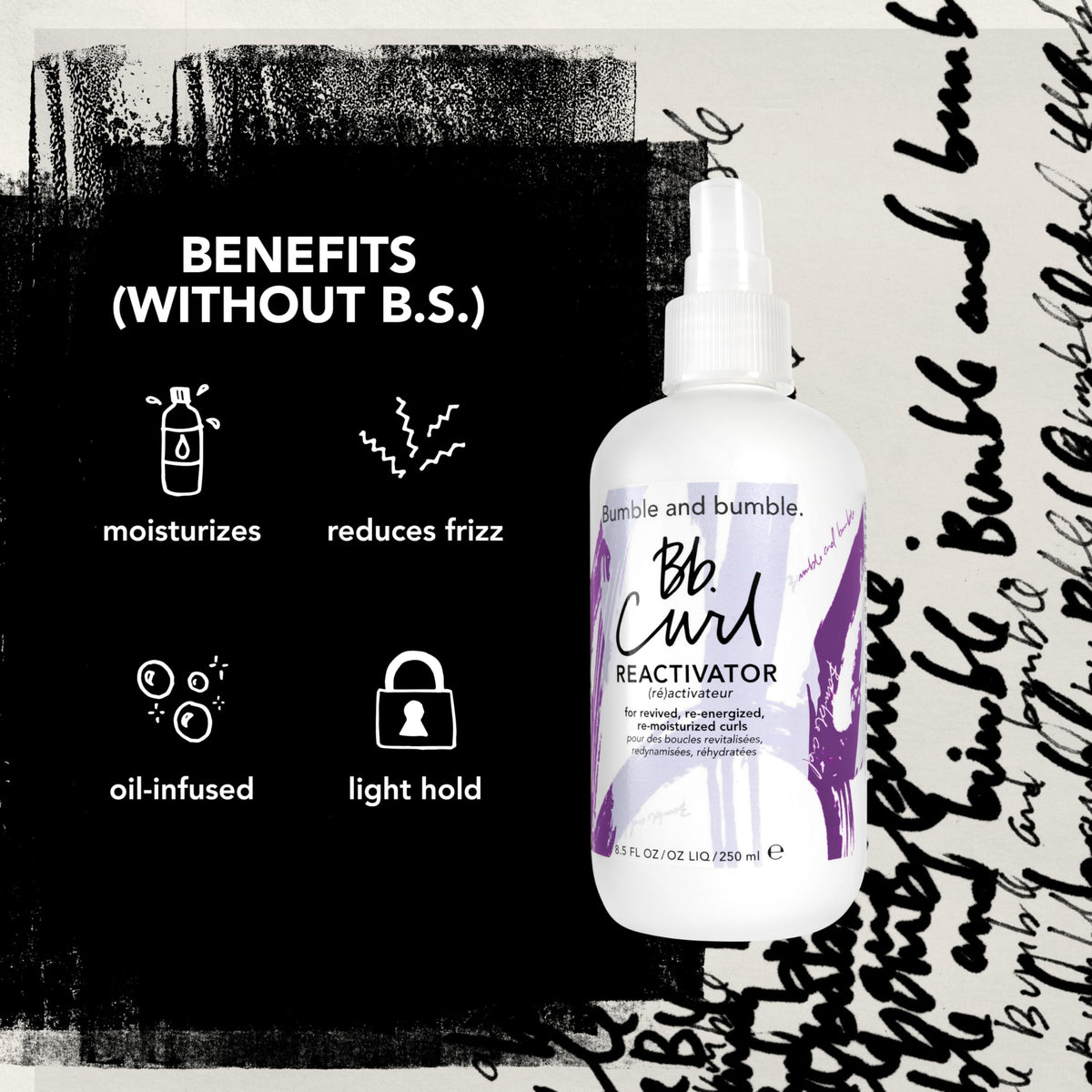 Hand holding Bumble and bumble bottle demonstrating simple application