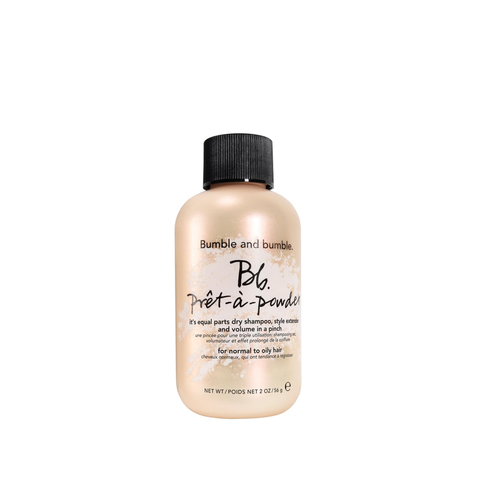 Bumble and bumble. front packaging showing the Pret-à-powder jar and benefits