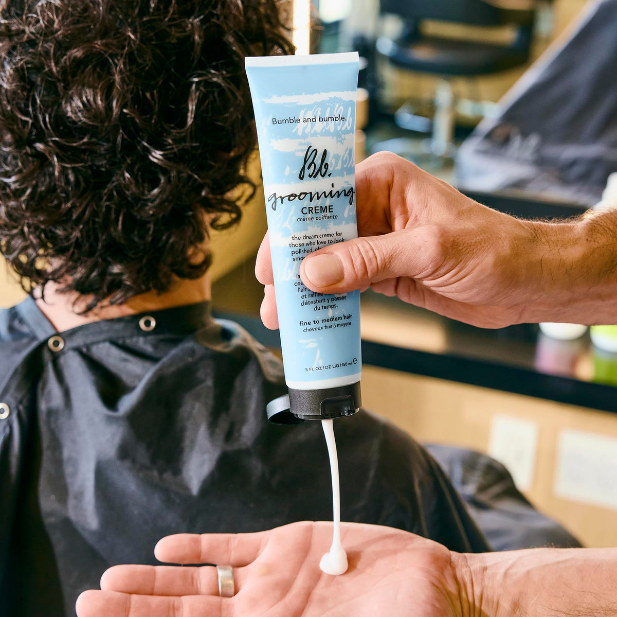 bumble and bumble used while blow-drying to create sleek satin finish