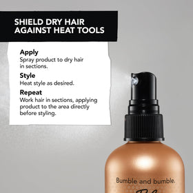 Bumble and bumble being applied before flat iron showing heat protection benefit