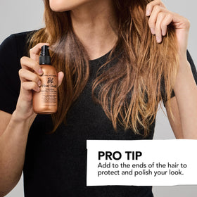 Bumble and bumble texture close-up on hair strand showing smoother finish benefit