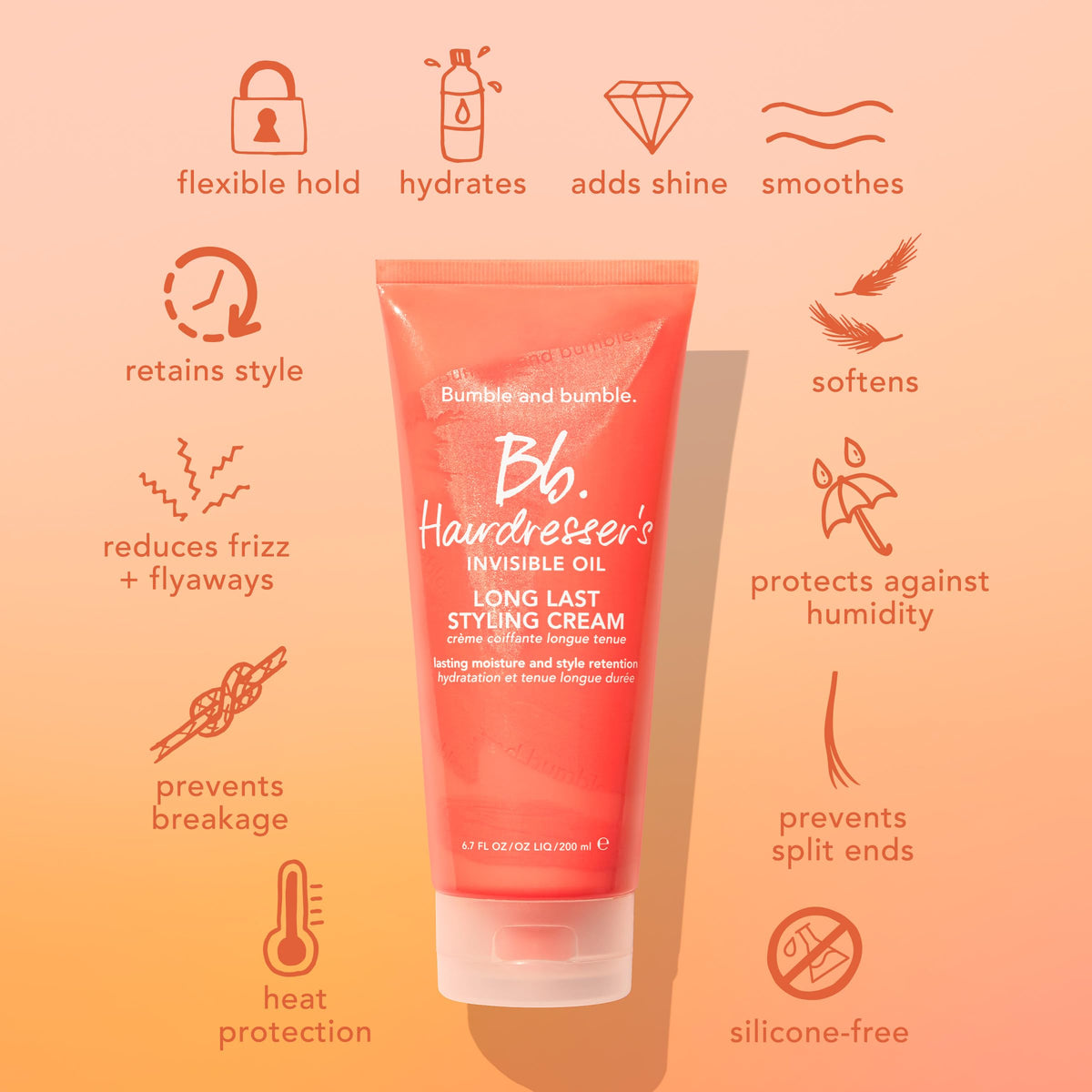 Bumble and bumble with hot tools visual conveying heat protection up to 450°F
