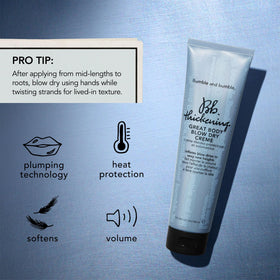 Bumble and bumble label highlighting Strand-Plumping Technology and benefits