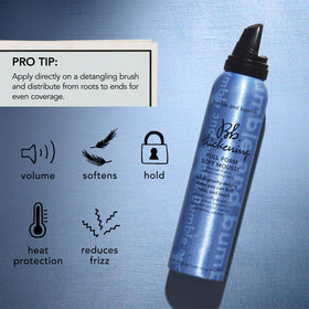 Bumble and bumble mousse applied to damp hair showing even distribution benefit