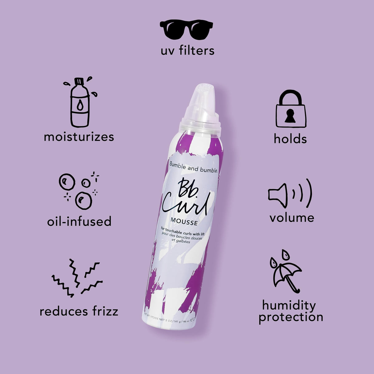 Bumble and bumble mousse on bathroom shelf in lifestyle scene signaling everyday use