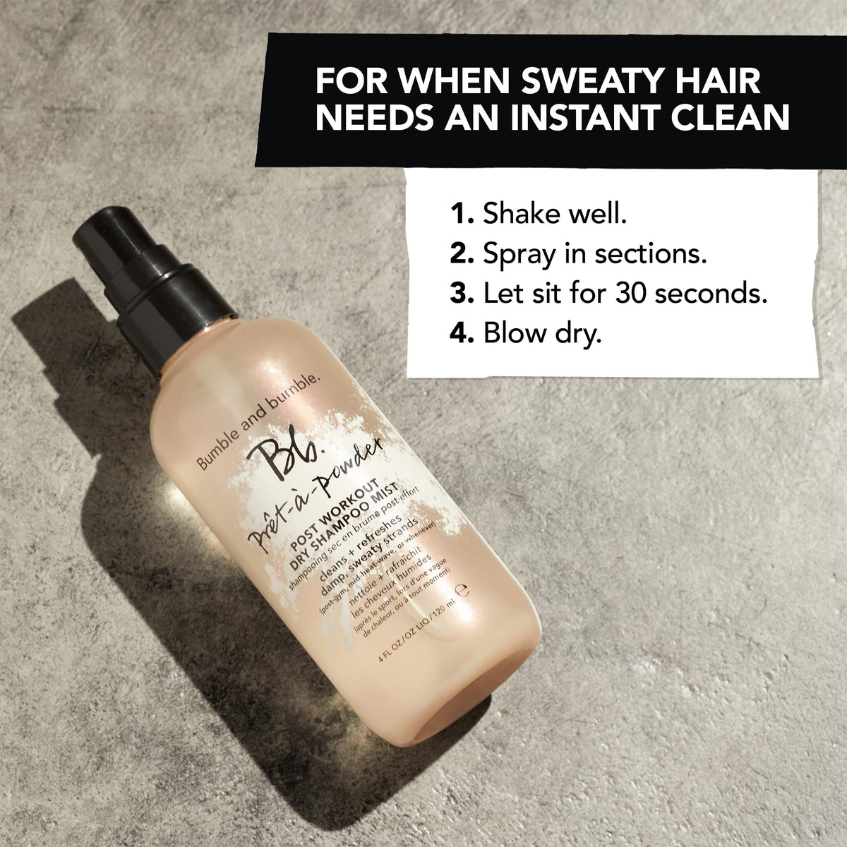 bumble and bumble back label close-up with usage tips and ingredient highlights
