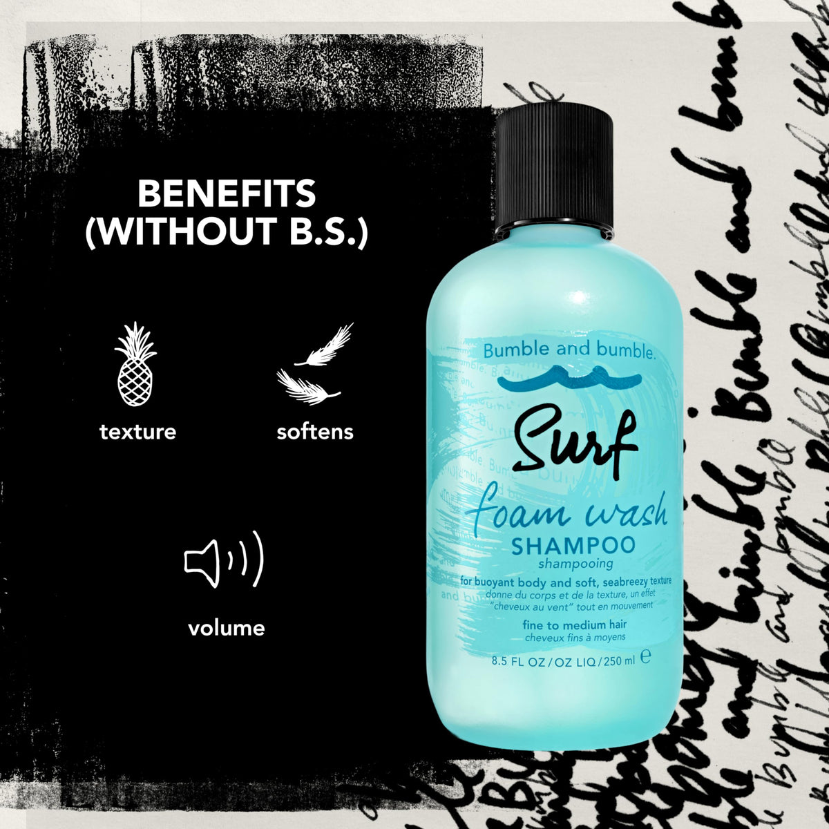 Bumble and bumble pouring shampoo into hand demonstrating easy daily use and lift