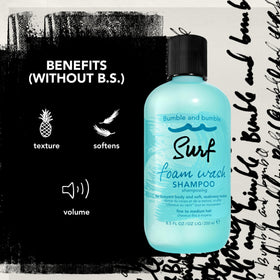 Bumble and bumble pouring shampoo into hand demonstrating easy daily use and lift